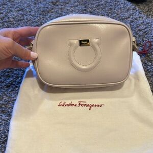 Ferragamo light pink/ cream camera bag. Calf skin